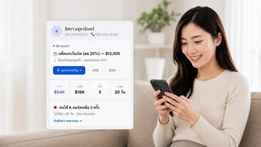 หน้าจอ Recall CRM ของ Dr.Ease กรองลูกค้าเก่าที่ควรติดตามกลับมาใช้บริการซ้ำ